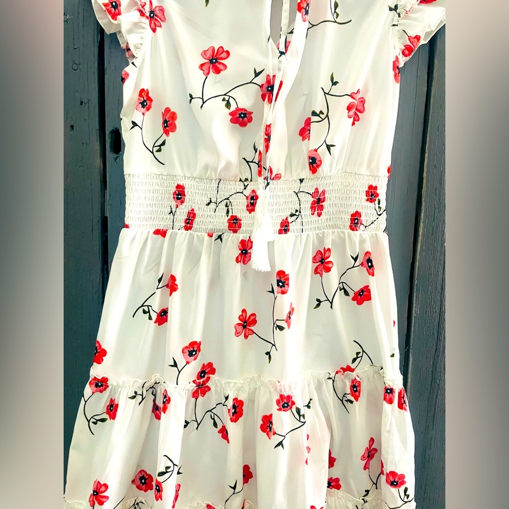 Hint of Mint Romper Boho White Red Poppy‎ NWT - Picture 4 of 9